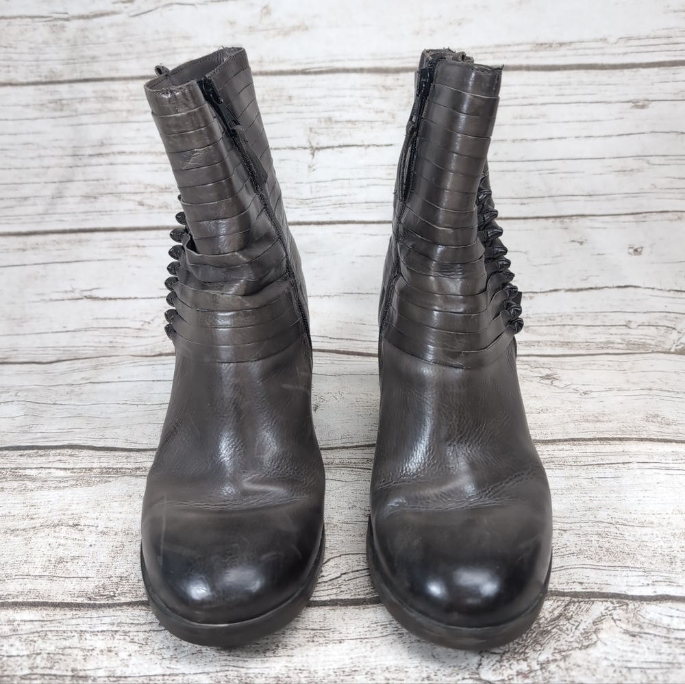 MJUS Distressed Grey Brown Strappy Block Heel Ankle Boots Size 41